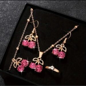 Cherries Necklace, Earrings, Bracelet and Ring Set NWT